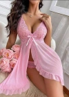 Pembe Dantel Detaylı Babydoll Takım
