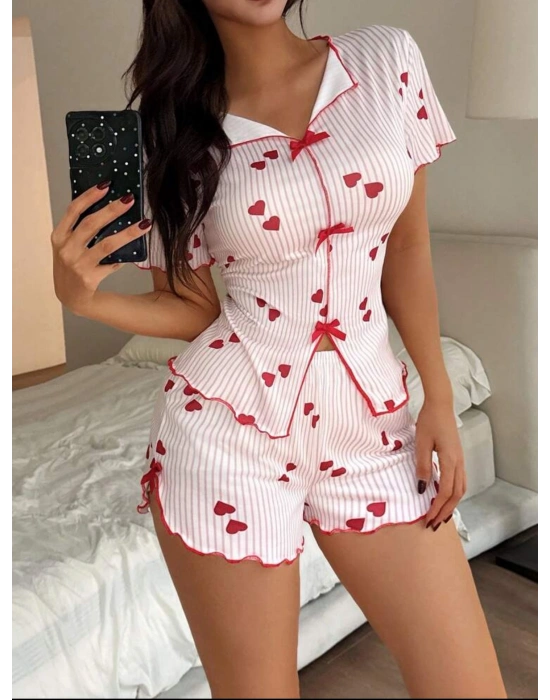Sweet Heart Çizgili Şortlu Pijama Takımı