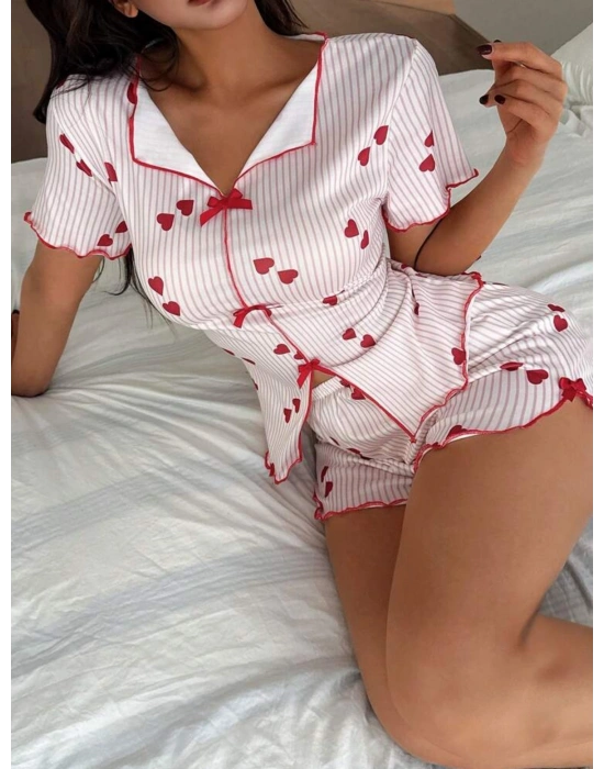 Sweet Heart Çizgili Şortlu Pijama Takımı