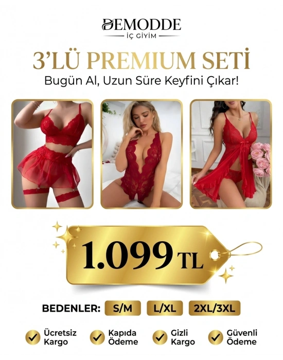 Premium Kırmızı Fantezi Seti