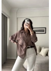 Sırtı Dekolteli Bağcıklı Gömlek - Kahverengi