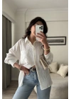 Sırtı Dekolteli Bağcıklı Gömlek - Beyaz