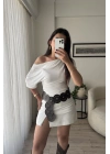 Düşük Omuzlu Basic Bluz - Beyaz