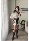 Düşük Omuzlu Basic Bluz - Beyaz
