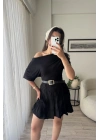 Düşük Omuzlu Basic Bluz - Siyah
