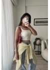 Göğüs Destekli Basic Crop - Beyaz