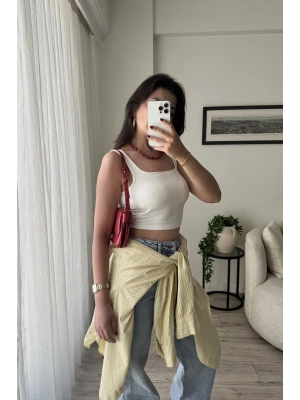 Göğüs Destekli Basic Crop - Beyaz