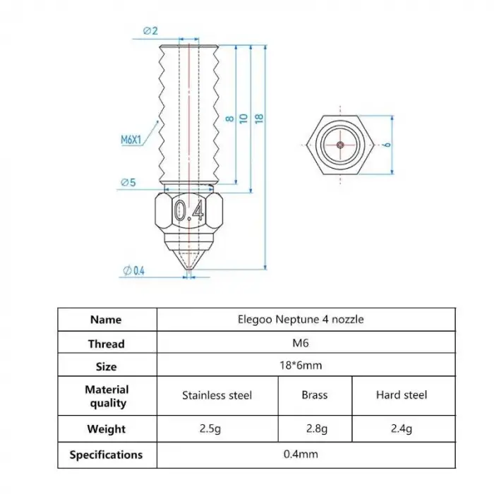 0.4mm Elegoo Neptun 4-4 Pro Pirinç Nozzle
