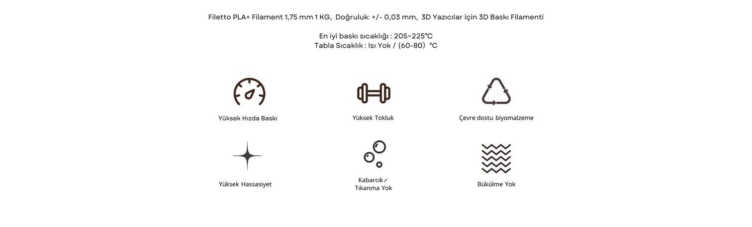 Filetto PLA+ teknik özellikleri