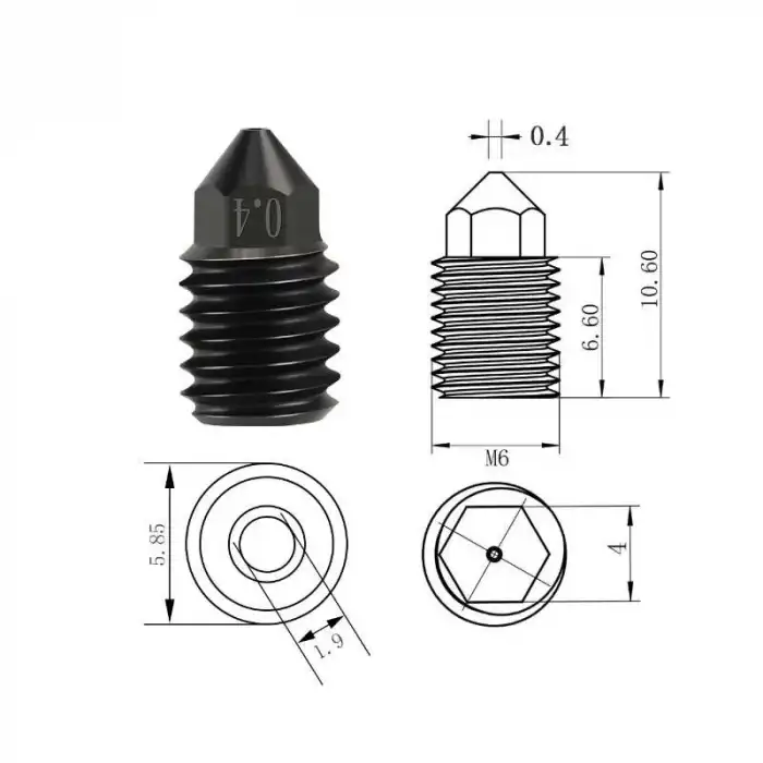 0.4mm Bambu Lab X1-P1P Sert Çelik Nozzle