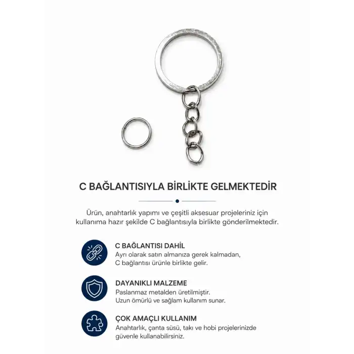 2,5 cm Zincirli Anahtarlık - Gümüş -100 adet