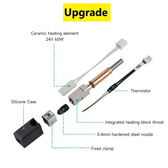 Anycubic Kobra 3 Yükseltilmiş Hotend Seti(Sertleştirilmiş Çelik Nozzle)-24v 60W