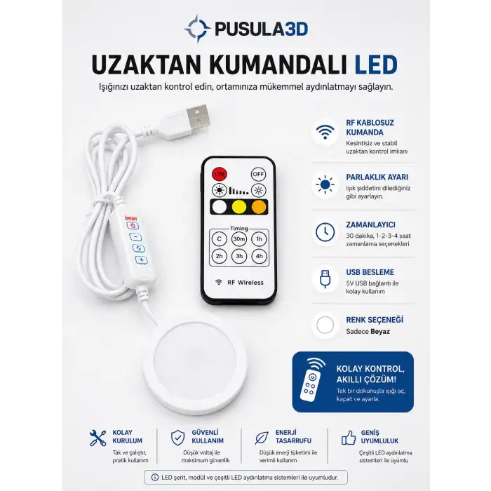 Bambu Lab Led Kit Uzaktan Kumandalı Ayarlanabilir Led BEYAZ