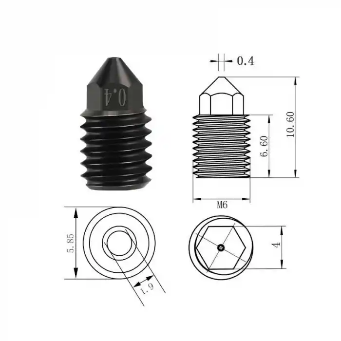 0.4mm Bambu Lab X1-P1P Sert Çelik Nozzle