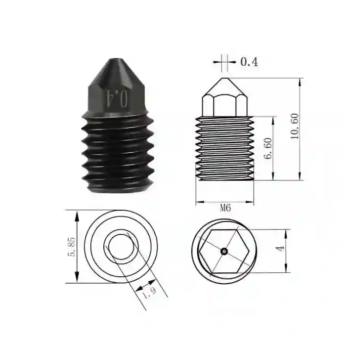 0.4mm Bambu Lab X1-P1P Sert Çelik Nozzle