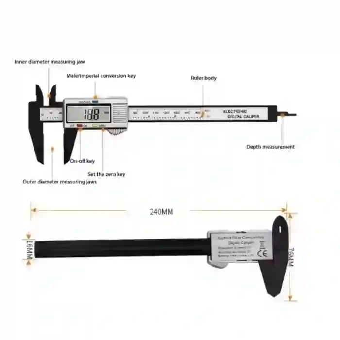 150mm Dijital Karbon Fiber Kumpas - Pil Hediyeli