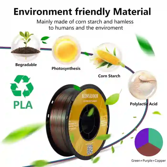 Kingroon PLA Silk Üçlü Renk Filament - Yeşil Mor Bakır 1.75mm 1Kg