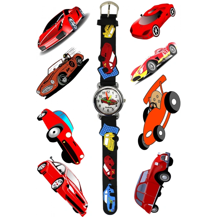 Rodium Çocuk Kol Saati Araba Desenli 12002 Siyah