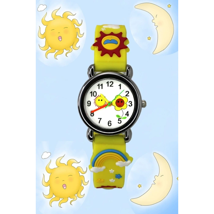 Rodium Çocuk Kol Saati Güneş Ay Desenli 12008 Sarı