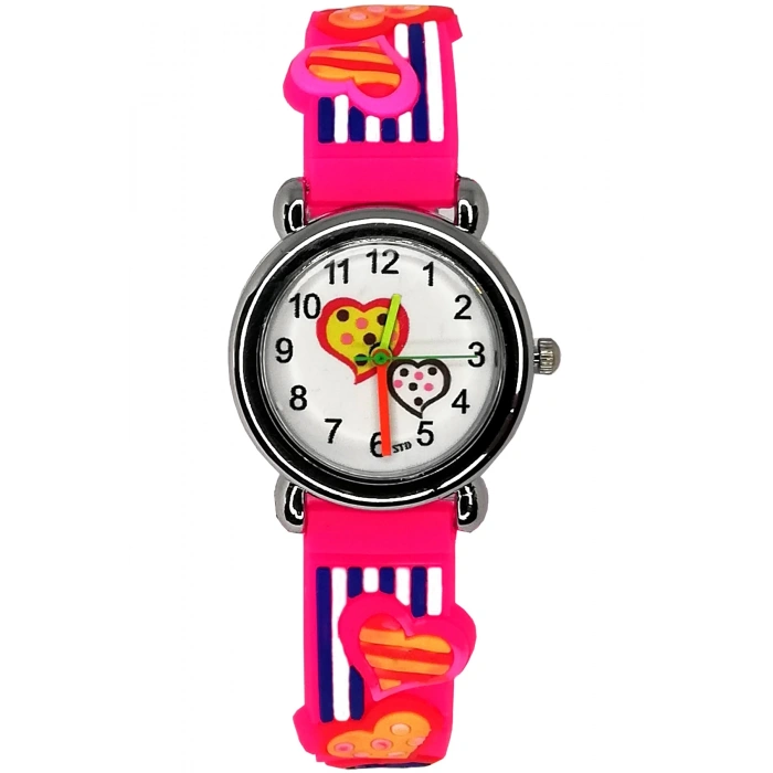 Rodium Çocuk Kol Saati Kalp Desenli 12009 Fuşya