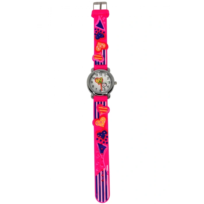 Rodium Çocuk Kol Saati Kalp Desenli 12009 Fuşya