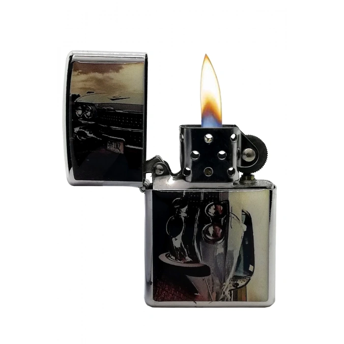 Rodium Benzinli Çakmak Araba Baskılı Siyah