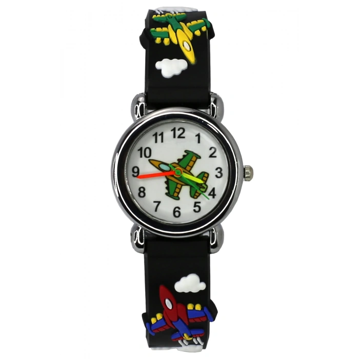 Rodium Çocuk Kol Saati Uçak Desenli12028 Mavi (Siyah)