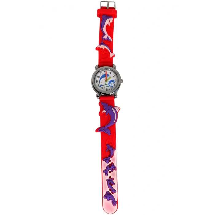 Rodium Çocuk Kol Saati Yunus Balık Desenli 12032 Kırmızı