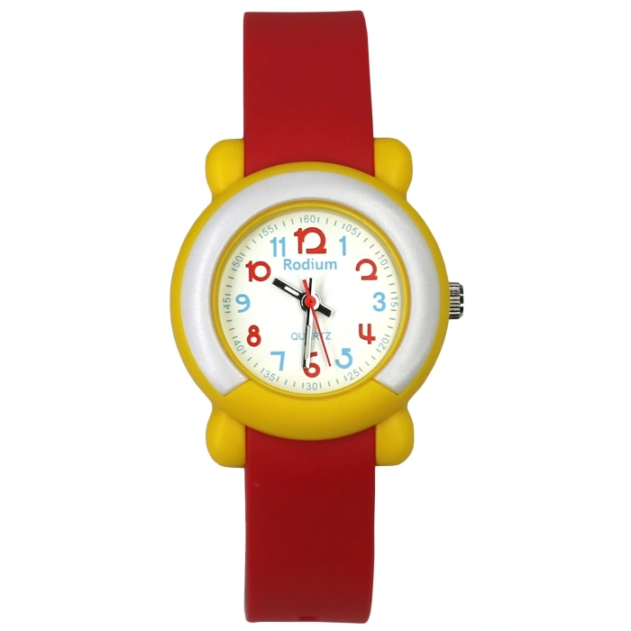 Rodium Çocuk Kol Saati Su Geçirmez Analaog Kırmızı (8846) (Sarı Kasa Kordon)