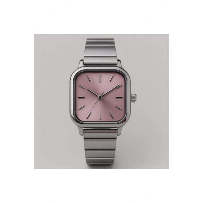 Rodium Kadın Metal Saat Gümüş Rengi Pembe Kadran