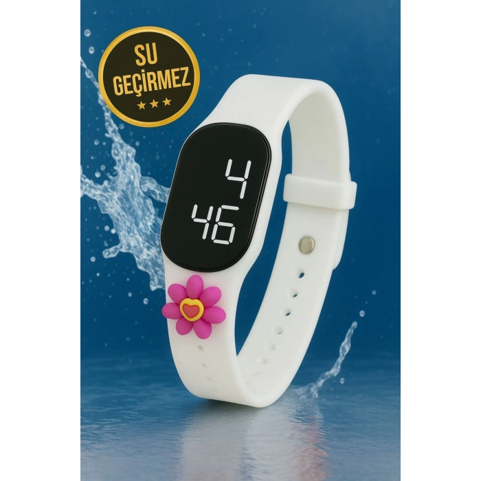Rodium Çocuk Kol Saati Dokunmatik Led Su Geçirmez Ve Bileklik Beyaz Çiçek Fuşya (Akıllı Saat Değildir)
