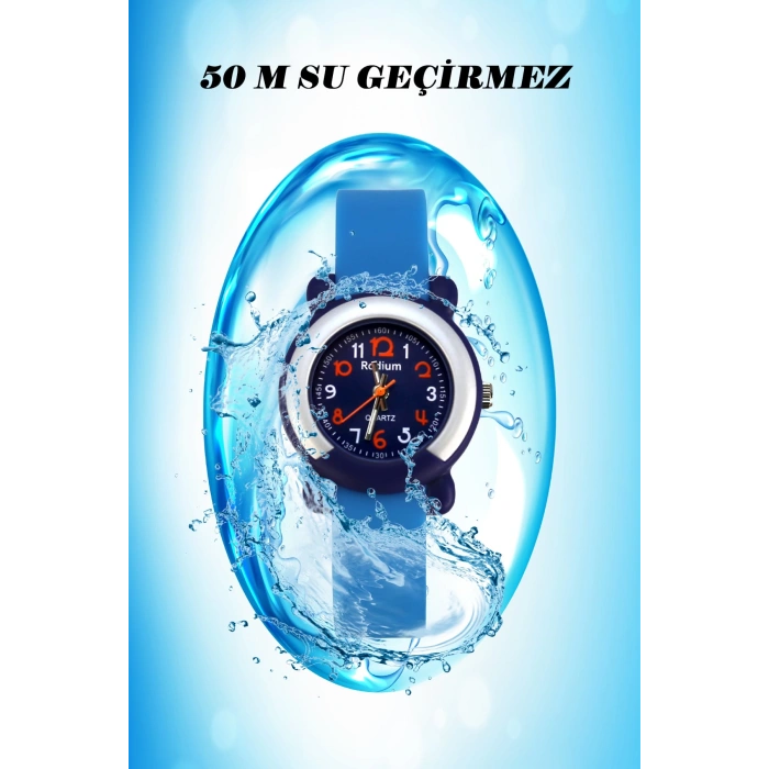 Rodium Çocuk Kol Saati Su Geçirmez Analaog Siyah (8846) (Lacivert Kasa Mavi Kordon)