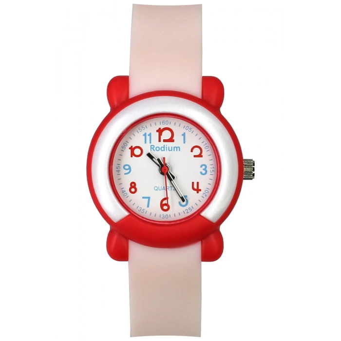 Rodium Çocuk Kol Saati Su Geçirmez Analaog Pembe (8846) (Kırmızı Kasa Kordon)