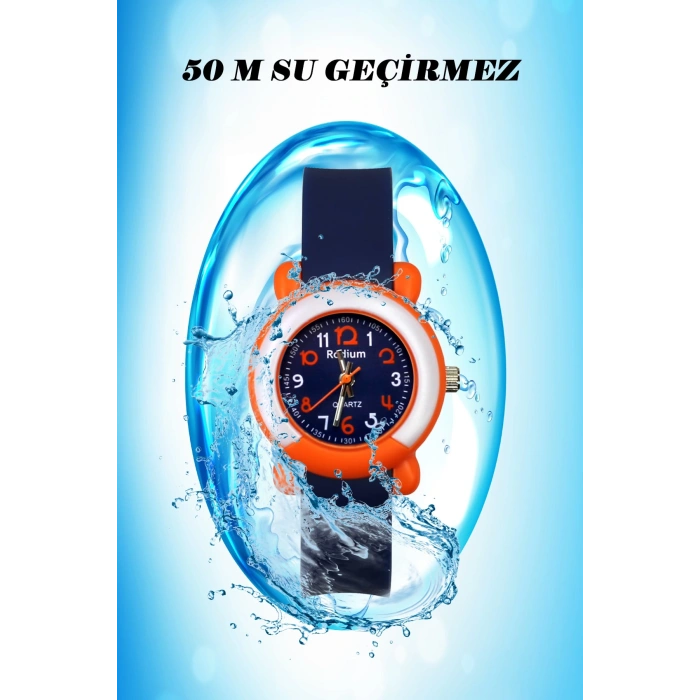 Rodium Çocuk Kol Saati Su Geçirmez Analaog Turuncu (8846) ( Kasa Lacivert Kordon)