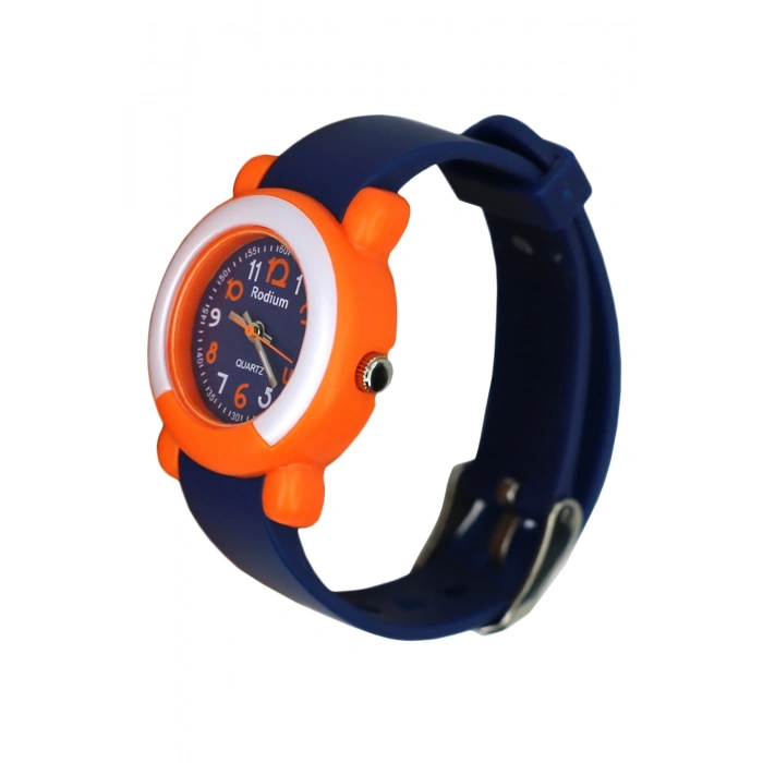 Rodium Çocuk Kol Saati Su Geçirmez Analaog Turuncu (8846) ( Kasa Lacivert Kordon)