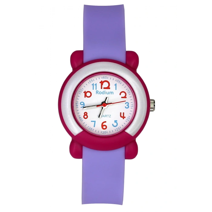 Rodium Çocuk Kol Saati Su Geçirmez Analaog Lila (8846) (Fuşya Kasa Kordon)