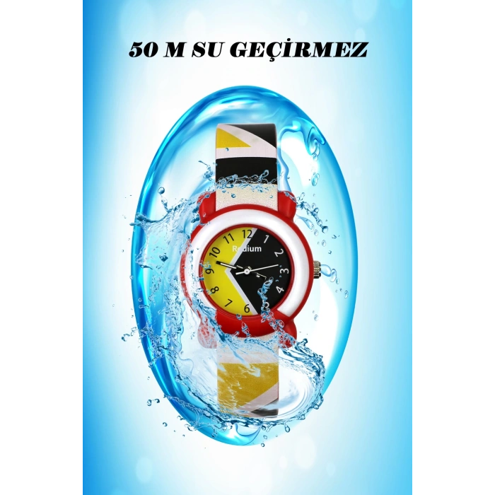 Rodium Çocuk Kol Saati Su Geçirmez Analaog Kırmızı-Sarı-Siyah (2216)