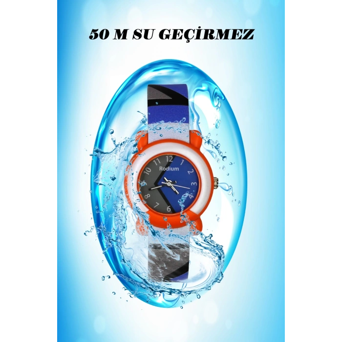 Rodium Çocuk Kol Saati Su Geçirmez Analaog Turuncu-Gri-Mavi (2216)