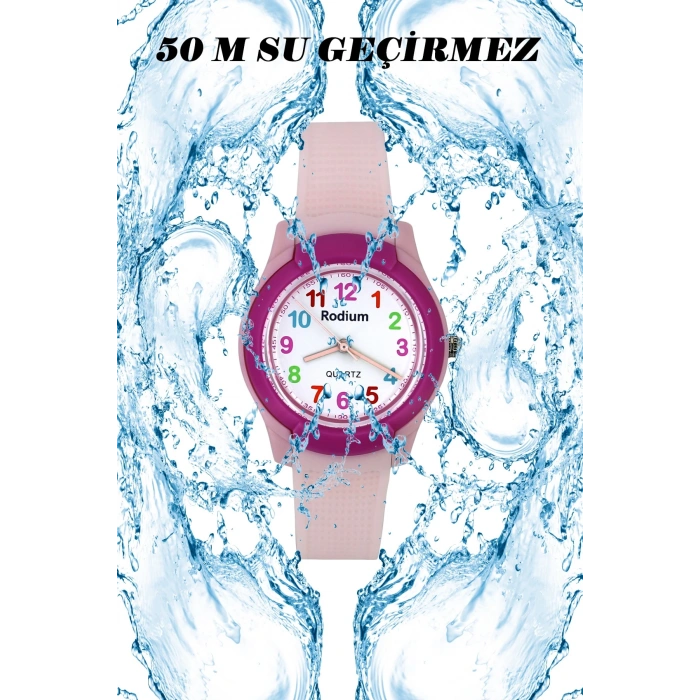 Rodium Çocuk Kol Saati Su Geçirmez Analaog Pembe-Fuşya (8817)