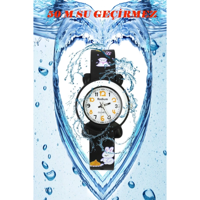 Rodium Çocuk Kol Saati Su Geçirmez Analaog Siyah-4 (2217) (Siyah)