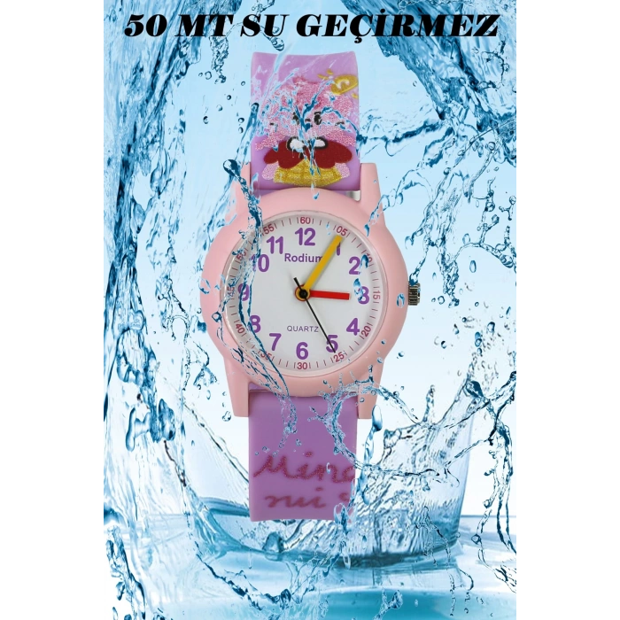 Rodium Çocuk Kol Saati Su Geçirmez Analaog Lila-Pembe (2212)