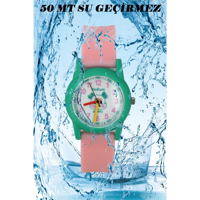 Rodium Çocuk Kol Saati Su Geçirmez Analaog Pembe-Yeşil (2211)