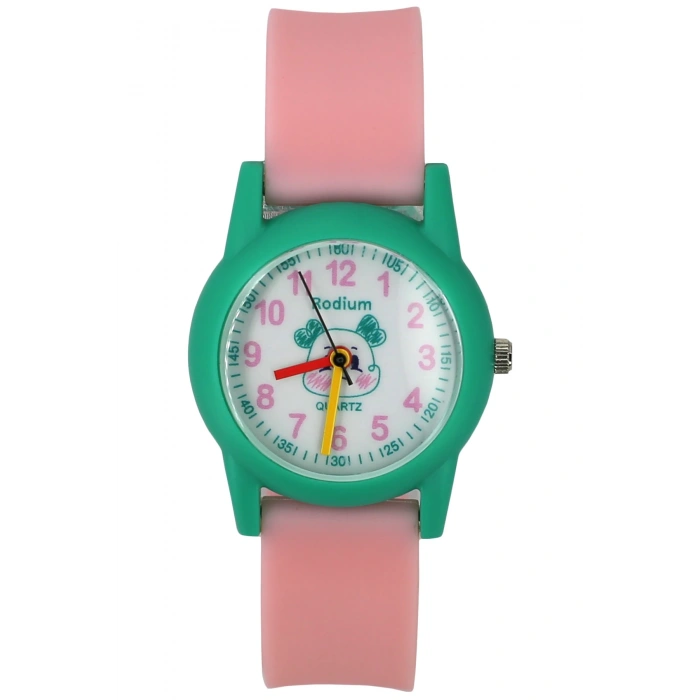 Rodium Çocuk Kol Saati Su Geçirmez Analaog Pembe-Yeşil (2211)