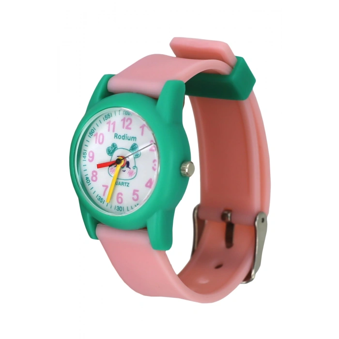 Rodium Çocuk Kol Saati Su Geçirmez Analaog Pembe-Yeşil (2211)