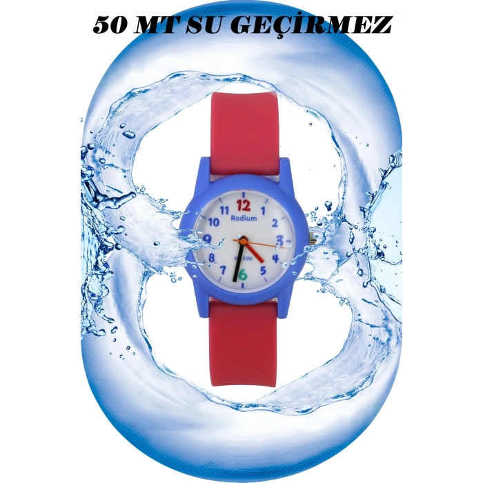 Rodium Çocuk Kol Saati Su Geçirmez Analaog Narçiçeği-Mavi (2213)