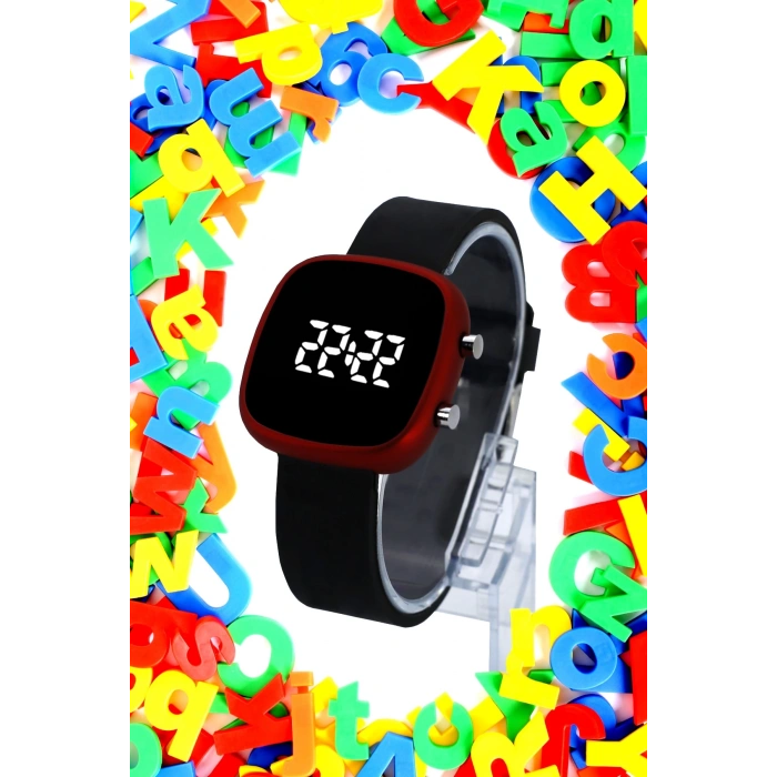 Rodium Çocuk Kol Saati Led Kol Saati Silikon Kordonlu Siyah-Kırmızı (10 Yaş Ve Üzeri)