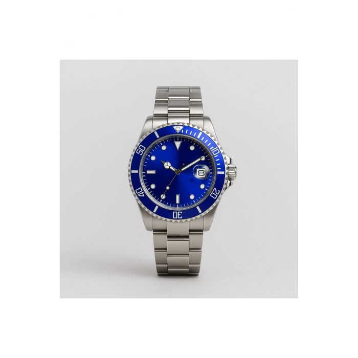 Rodium Erkek Kol Saati Metal Takvimli Paslanmaz Kararmaz Mavi Kasa-Mavi Kadran