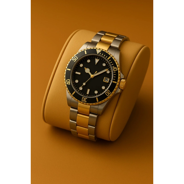 Rodium Erkek Kol Saati Metal Takvimli Paslanmaz Kararmaz Siyah Sarı Kasa-Siyah Kadran