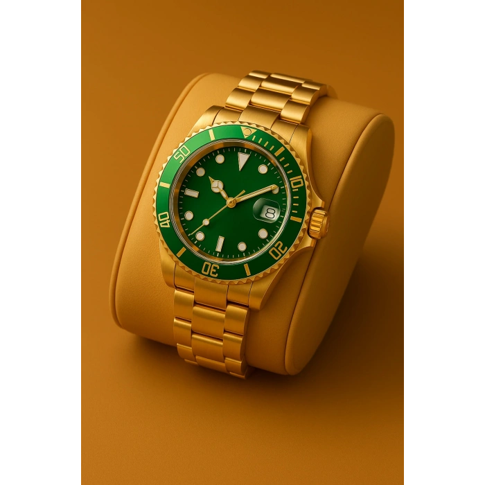 Rodium Erkek Kol Saati Metal Takvimli Paslanmaz Kararmaz Yeşil Kasa-Yeşil Kadran