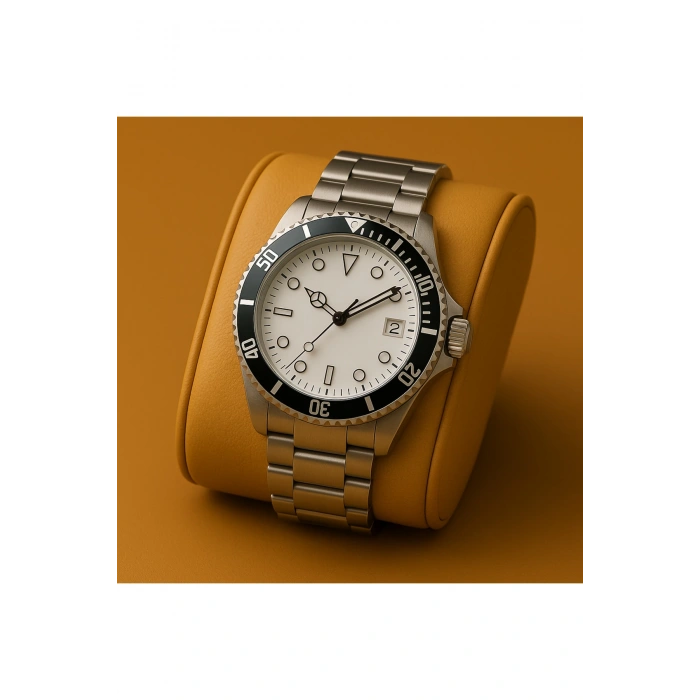 Rodium Erkek Kol Saati Metal Takvimli Paslanmaz Kararmaz Siyah Kasa-Beyaz Kadran